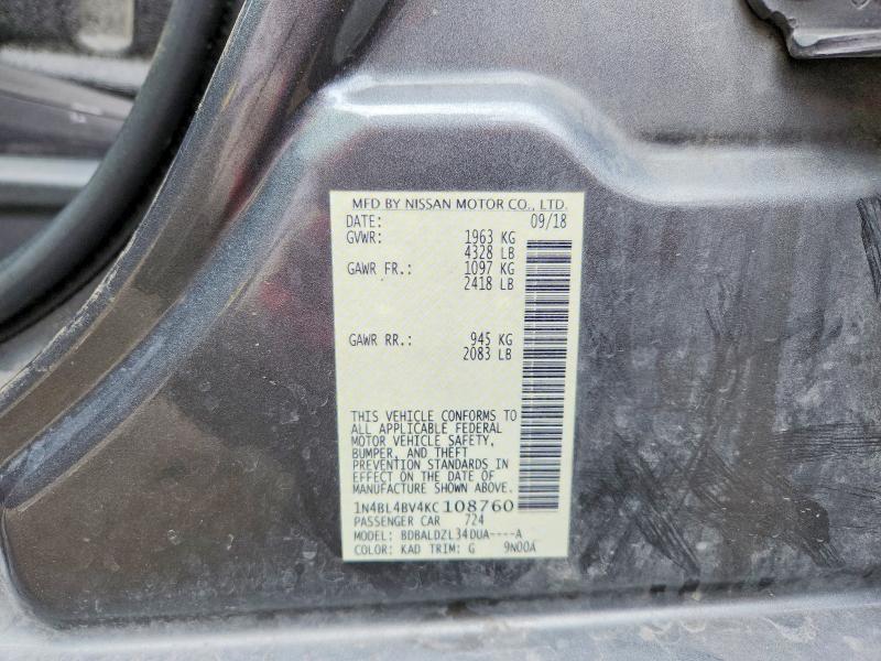 Aukcja sprzedaży 2019 Nissan Altima, vin: 1N4BL4BV4KC108760, numer aukcji: 51736256
