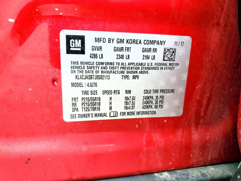 2018 Buick Encore მანქანა იყიდება აუქციონზე, vin: KL4CJASB7JB582113, აუქციონის ნომერი: 48624136