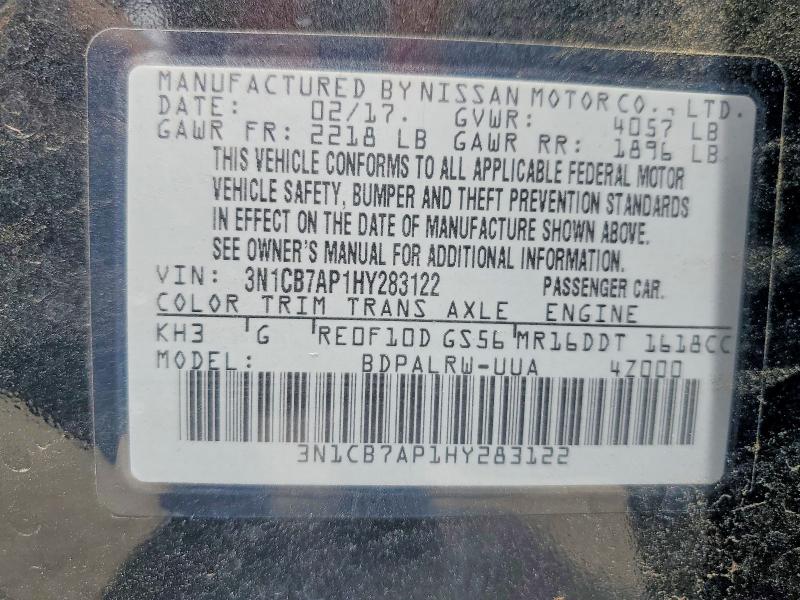 50607946 :رقم المزاد ، 3N1CB7AP1HY283122 vin ، 2017 Nissan Sentra مزاد بيع