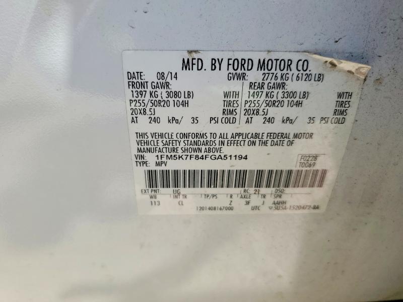 48666496 :رقم المزاد ، 1FM5K7F84FGA51194 vin ، 2015 Ford Explorer مزاد بيع