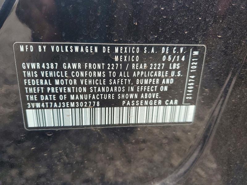51325376 :رقم المزاد ، 3VW4T7AJ3EM302778 vin ، 2014 Volkswagen Jetta مزاد بيع