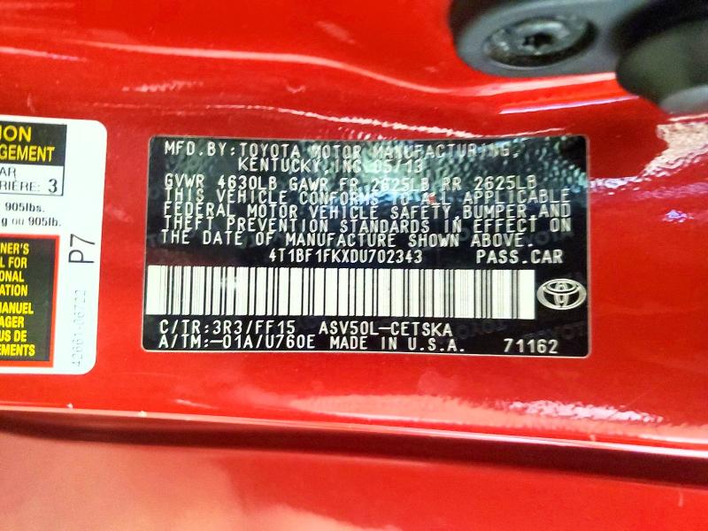 Продажа на аукционе авто 2013 Toyota Camry, vin: 4T1BF1FKXDU702343, номер лота: 50834936