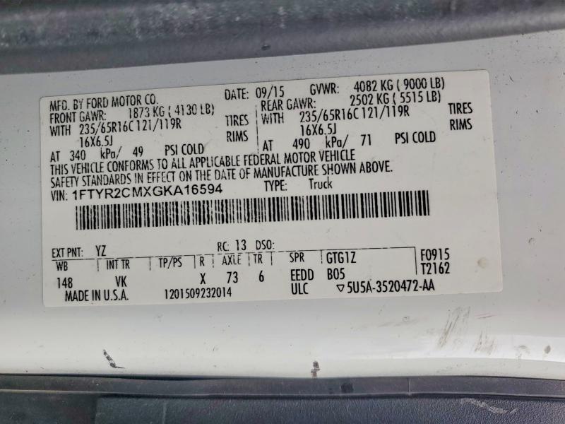 51210756 :رقم المزاد ، 1FTYR2CMXGKA16594 vin ، 2016 Ford Transit مزاد بيع