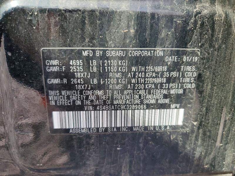 Aukcja sprzedaży 2019 Subaru Outback, vin: 4S4BSATC9K3289066, numer aukcji: 47694976