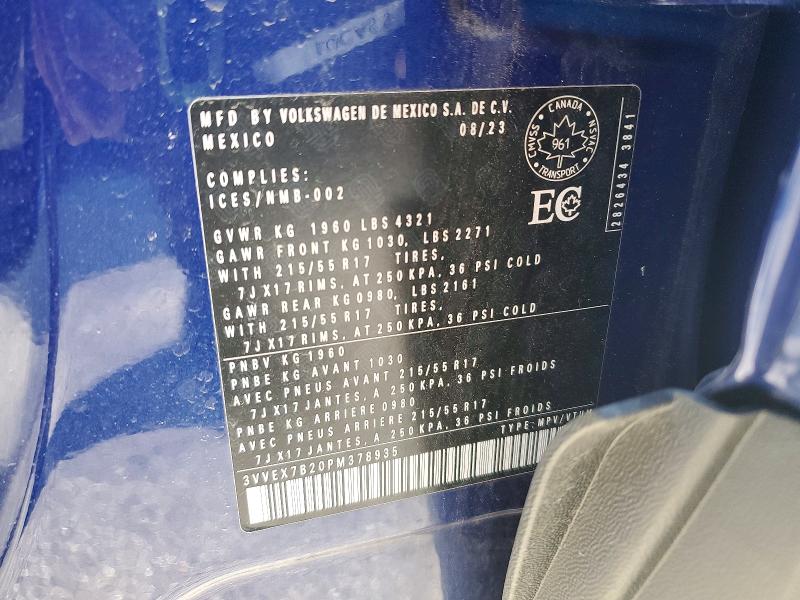 2023 Volkswagen Taos მანქანა იყიდება აუქციონზე, vin: 3VVEX7B20PM378935, აუქციონის ნომერი: 48106426