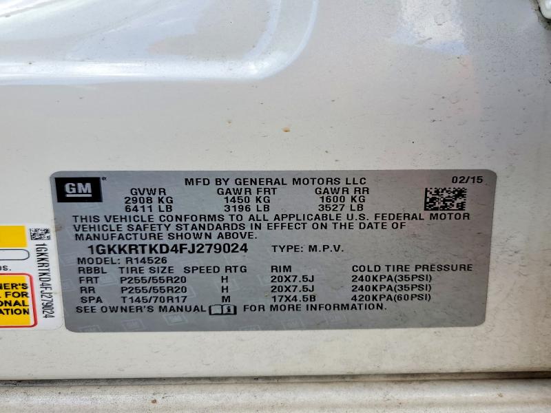 Aukcja sprzedaży 2015 Gmc Acadia, vin: 1GKKRTKD4FJ279024, numer aukcji: 50984606