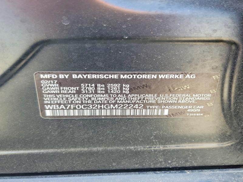 Aukcja sprzedaży 2017 Bmw 750, vin: WBA7F0C32HGM22242, numer aukcji: 50358646