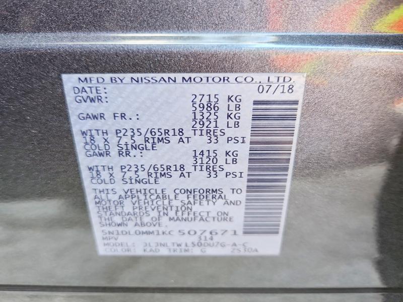Aukcja sprzedaży 2019 Infiniti Qx60, vin: 5N1DL0MM1KC507671, numer aukcji: 51179866