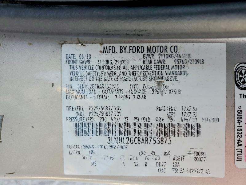 50566066 :رقم المزاد ، 3LNHL2GC8AR753875 vin ، 2010 Lincoln Townhouse Mkz مزاد بيع