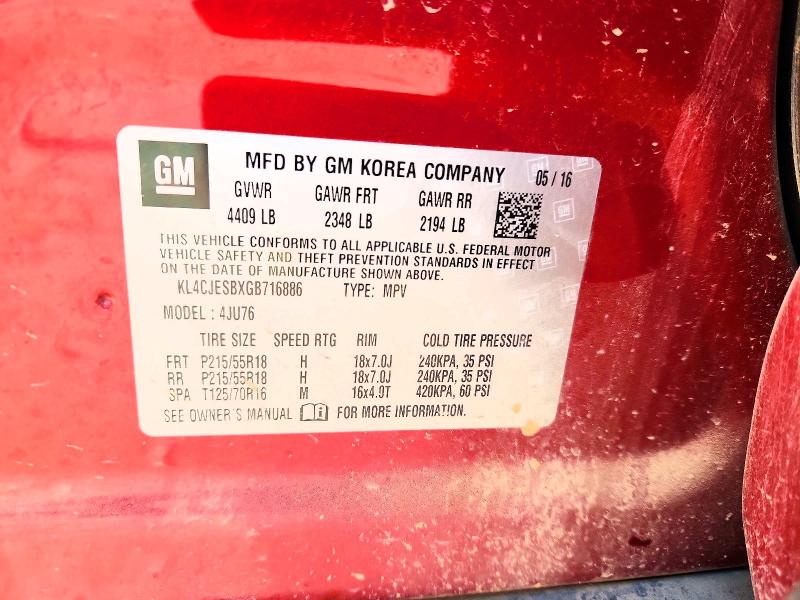 2016 Buick Encore მანქანა იყიდება აუქციონზე, vin: KL4CJESBXGB716886, აუქციონის ნომერი: 50947366