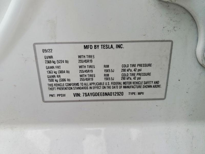 Продаж на аукціоні авто 2022 Tesla Model Y, vin: 7SAYGDEE8NA012920, номер лоту: 51151546