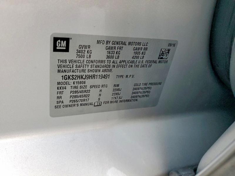 Aukcja sprzedaży 2017 Gmc Yukon Xl, vin: 1GKS2HKJ9HR119491, numer aukcji: 50228876