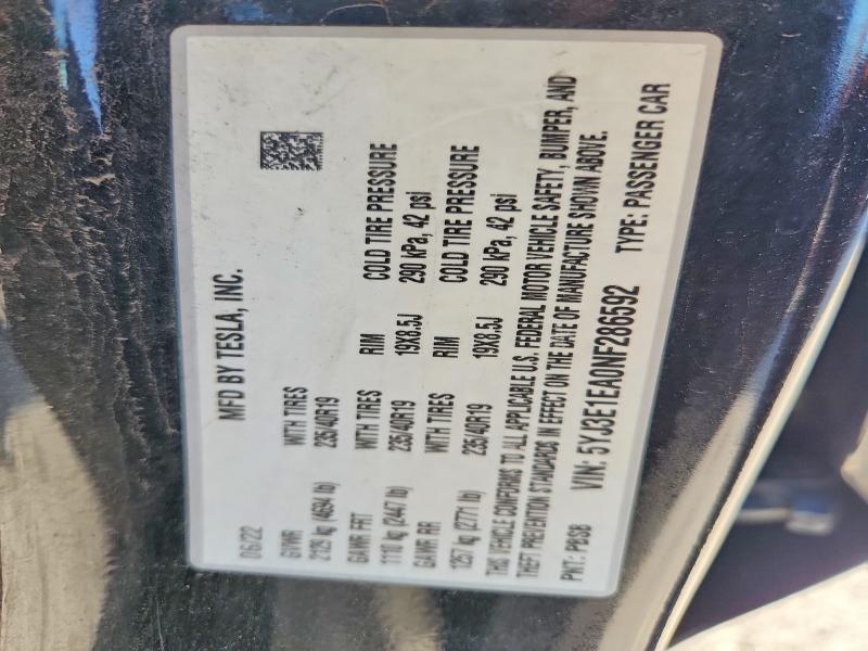 Продажа на аукционе авто 2022 Tesla Model 3, vin: 5YJ3E1EA0NF286592, номер лота: 49882506