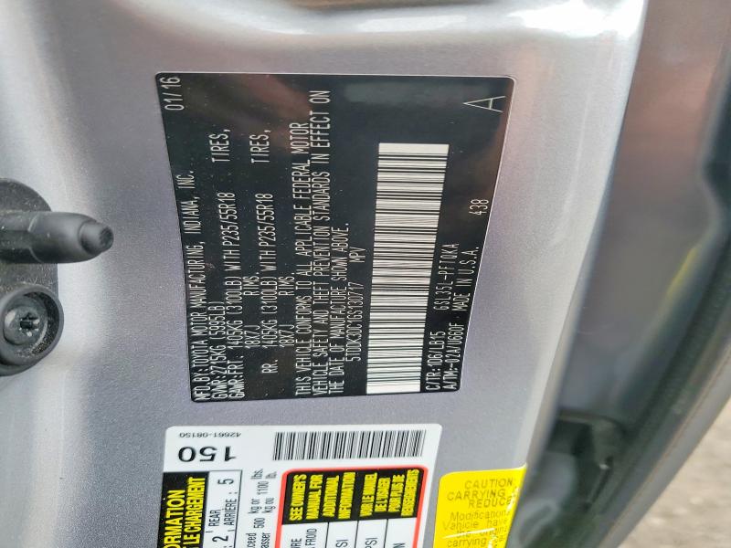 51820476 :رقم المزاد ، 5TDDK3DC1GS130717 vin ، 2016 Toyota Sienna مزاد بيع