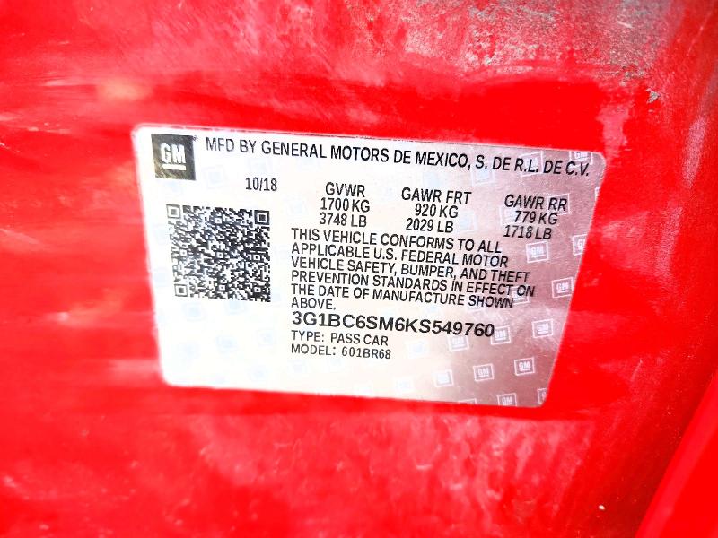 Продаж на аукціоні авто 2019 Chevrolet Cruze, vin: 3G1BC6SM6KS549760, номер лоту: 51117716
