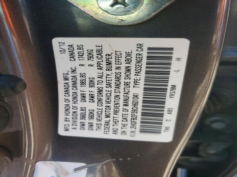 Aukcja sprzedaży 2012 Honda Civic, vin: 2HGFB2F59CH601041, numer aukcji: 49758316