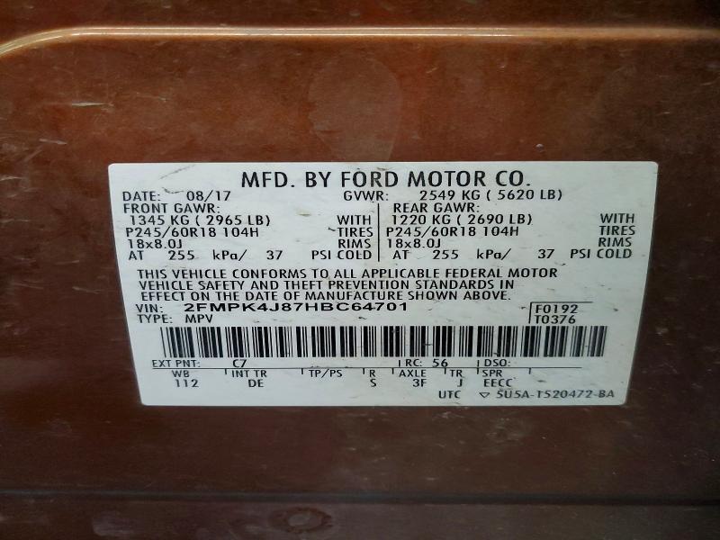 Продажа на аукционе авто 2017 Ford Edge, vin: 2FMPK4J87HBC64701, номер лота: 51349406