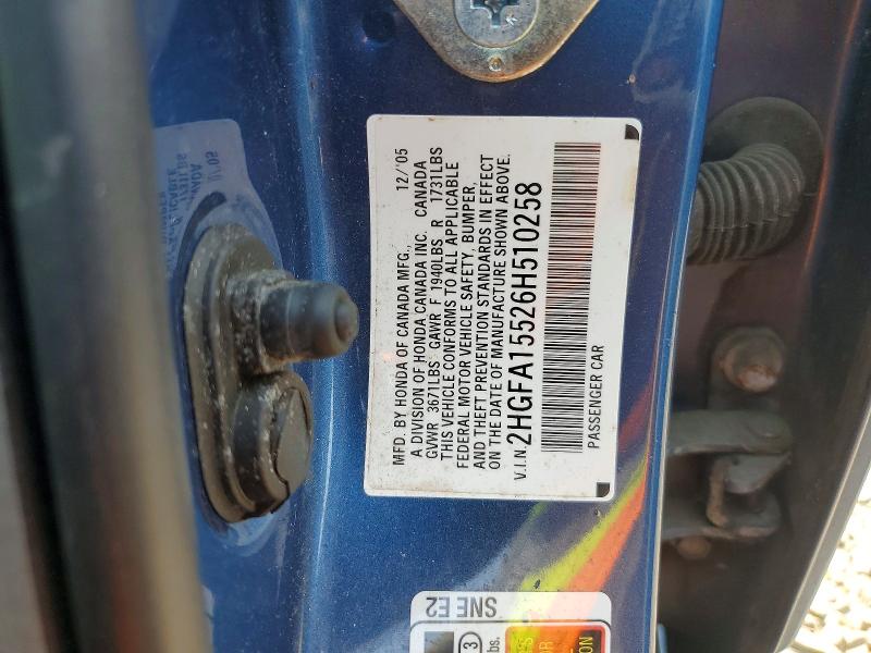 Продажа на аукционе авто 2006 Honda Civic, vin: 2HGFA15526H510258, номер лота: 49863046