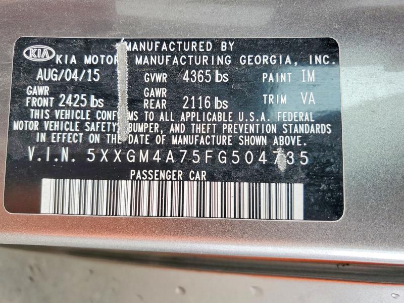 50275086 :رقم المزاد ، 5XXGM4A75FG504735 vin ، 2015 Kia Optima مزاد بيع