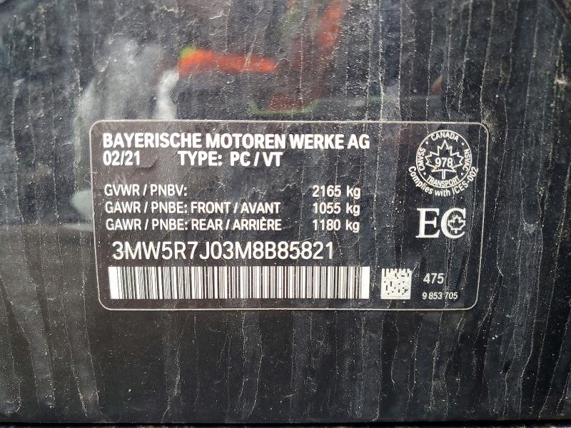 47922116 :رقم المزاد ، 3MW5R7J03M8B85821 vin ، 2021 Bmw 330xi مزاد بيع