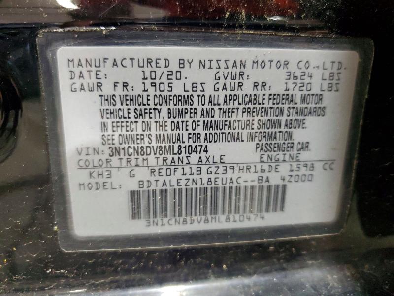 Aukcja sprzedaży 2021 Nissan Versa, vin: 3N1CN8DV8ML810474, numer aukcji: 51520936