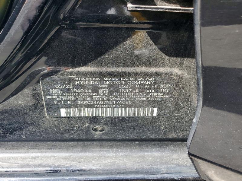 48991236 :رقم المزاد ، 3KPC24A67NE174096 vin ، 2022 Hyundai Accent مزاد بيع