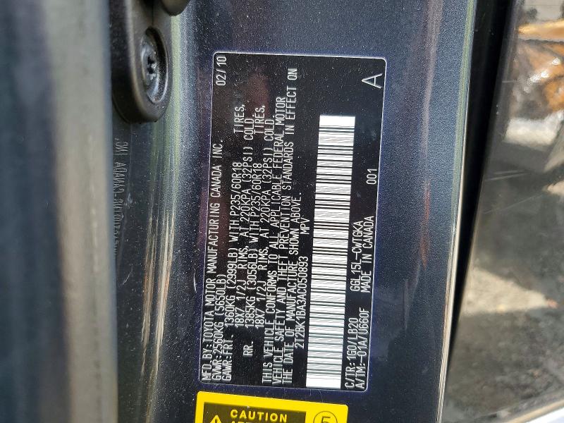 2010 Lexus Rx მანქანა იყიდება აუქციონზე, vin: 2T2BK1BA3AC050893, აუქციონის ნომერი: 50237136