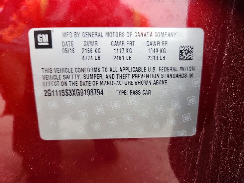 Продаж на аукціоні авто 2016 Chevrolet Impala, vin: 2G1115S3XG9198794, номер лоту: 51473436