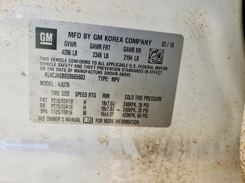 47639026 :رقم المزاد ، KL4CJASB0GB665603 vin ، 2016 Buick Encore مزاد بيع