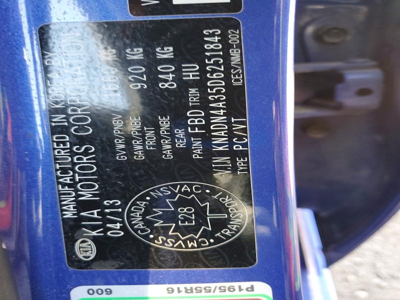 51037786 :رقم المزاد ، KNADN4A35D6251843 vin ، 2013 Kia Rio مزاد بيع