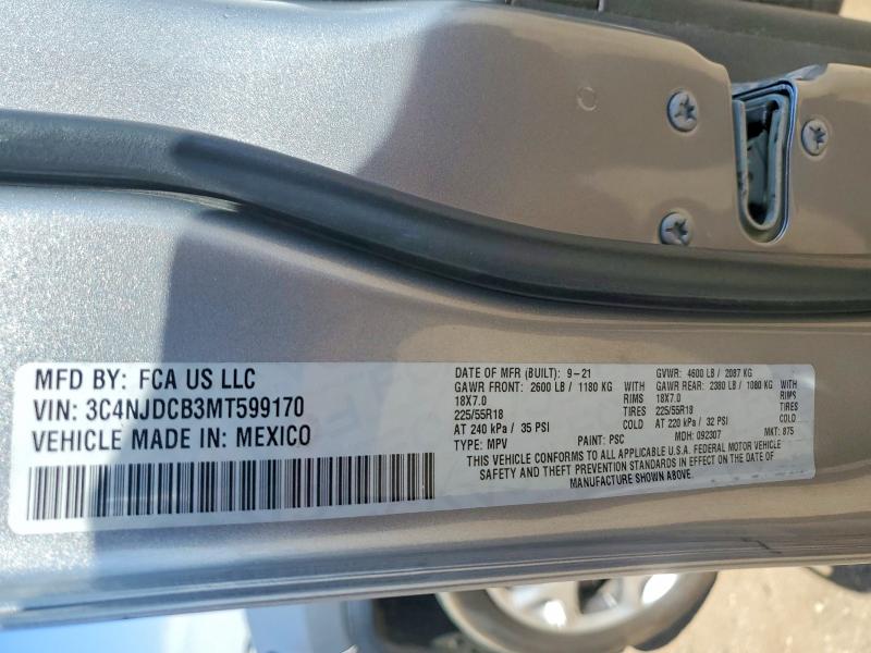 Aukcja sprzedaży 2021 Jeep Compass, vin: 3C4NJDCB3MT599170, numer aukcji: 48810076