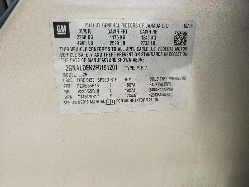 50806366 :رقم المزاد ، 2GNALDEK2F6191201 vin ، 2015 Chevrolet Equinox مزاد بيع