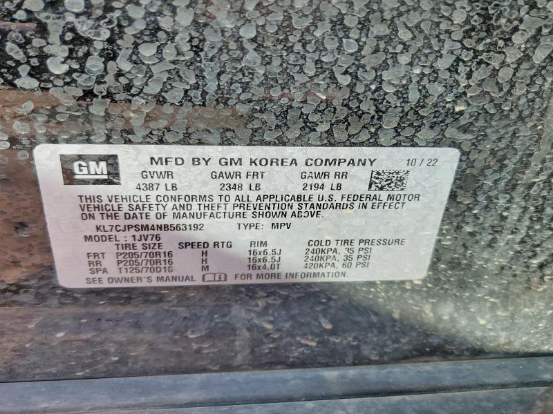 49628776 :رقم المزاد ، KL7CJPSM4NB563192 vin ، 2022 Chevrolet Trax مزاد بيع