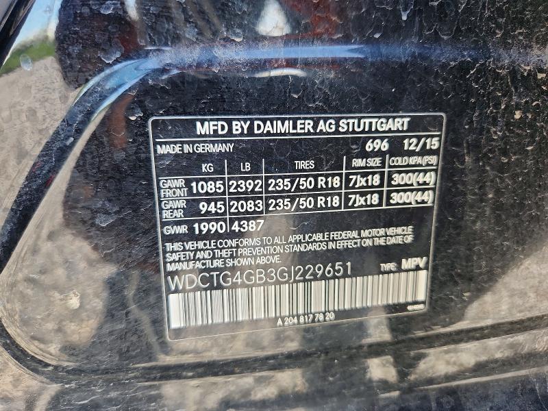 2016 Mercedes-benz Gla მანქანა იყიდება აუქციონზე, vin: WDCTG4GB3GJ229651, აუქციონის ნომერი: 50379116