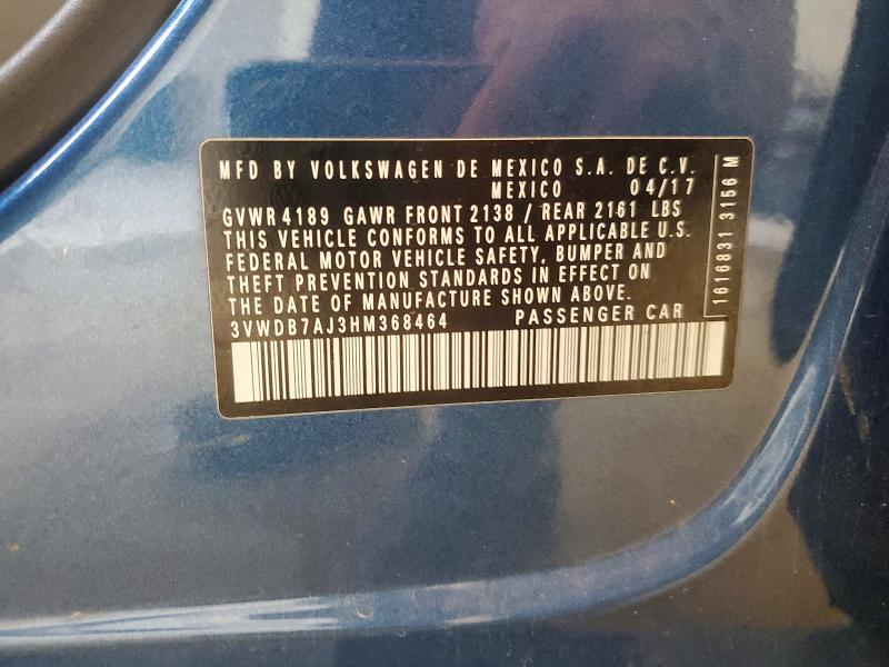 Продаж на аукціоні авто 2017 Volkswagen Jetta, vin: 3VWDB7AJ3HM368464, номер лоту: 51381576
