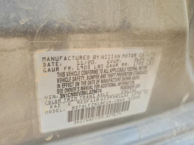 2021 Nissan Versa მანქანა იყიდება აუქციონზე, vin: 3N1CN8EV3ML829674, აუქციონის ნომერი: 48904346