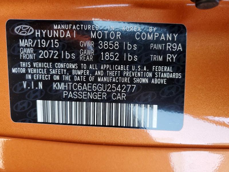 48704306 :رقم المزاد ، KMHTC6AE6GU254277 vin ، 2016 Hyundai Veloster مزاد بيع