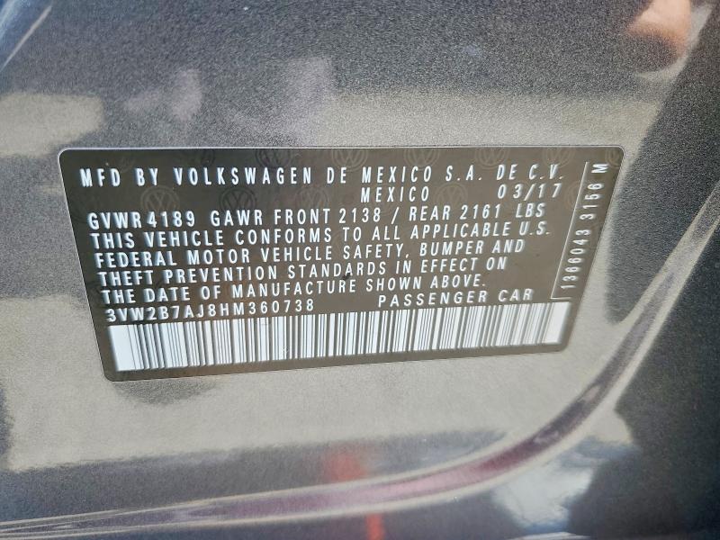 51804266 :رقم المزاد ، 3VW2B7AJ8HM360738 vin ، 2017 Volkswagen Jetta مزاد بيع