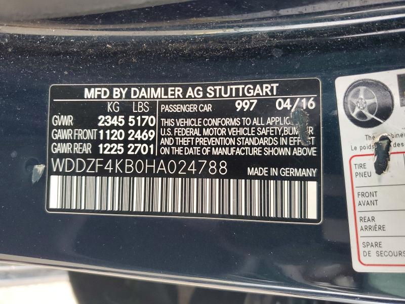 50059596 :رقم المزاد ، WDDZF4KB0HA024788 vin ، 2017 Mercedes-benz E مزاد بيع