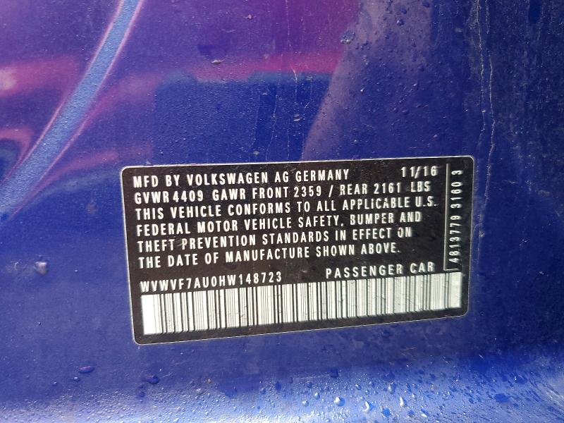 50222186 :رقم المزاد ، WVWVF7AU0HW148723 vin ، 2017 Volkswagen Golf R مزاد بيع