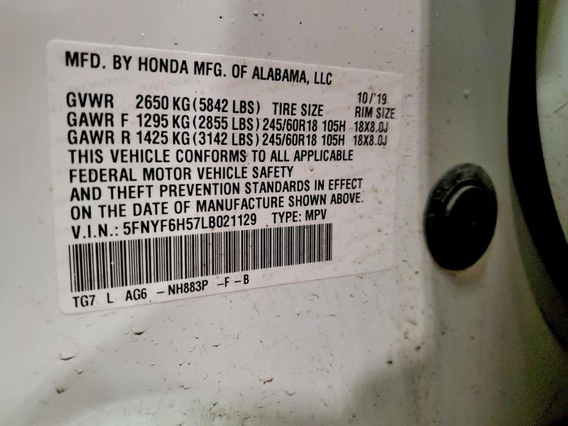 2020 Honda Pilot მანქანა იყიდება აუქციონზე, vin: 5FNYF6H57LB021129, აუქციონის ნომერი: 49319256