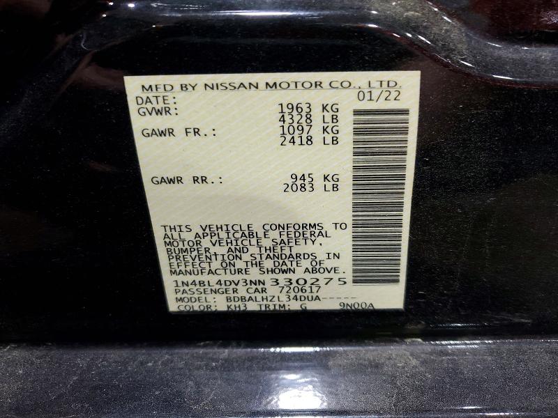 Продажа на аукционе авто 2022 Nissan Altima, vin: 1N4BL4DV3NN330275, номер лота: 50078856
