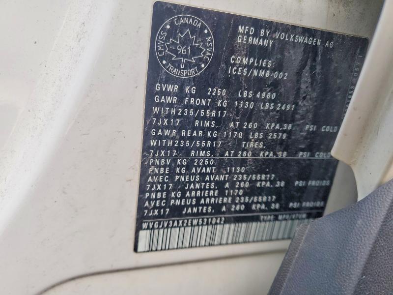 Продажа на аукционе авто 2014 Volkswagen Tiguan, vin: WVGJV3AX2EW531042, номер лота: 50453116