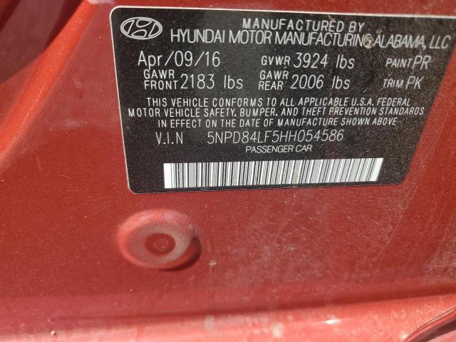 51857606 :رقم المزاد ، 5NPD84LF5HH054586 vin ، 2017 Hyundai Elantra مزاد بيع
