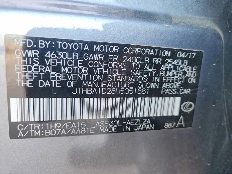 49176096 :رقم المزاد ، JTHBA1D28H5051881 vin ، 2017 Lexus Is 200t مزاد بيع