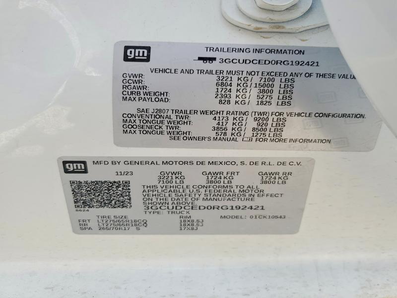 Продаж на аукціоні авто 2024 Chevrolet Silverado, vin: 3GCUDCED0RG192421, номер лоту: 49820716