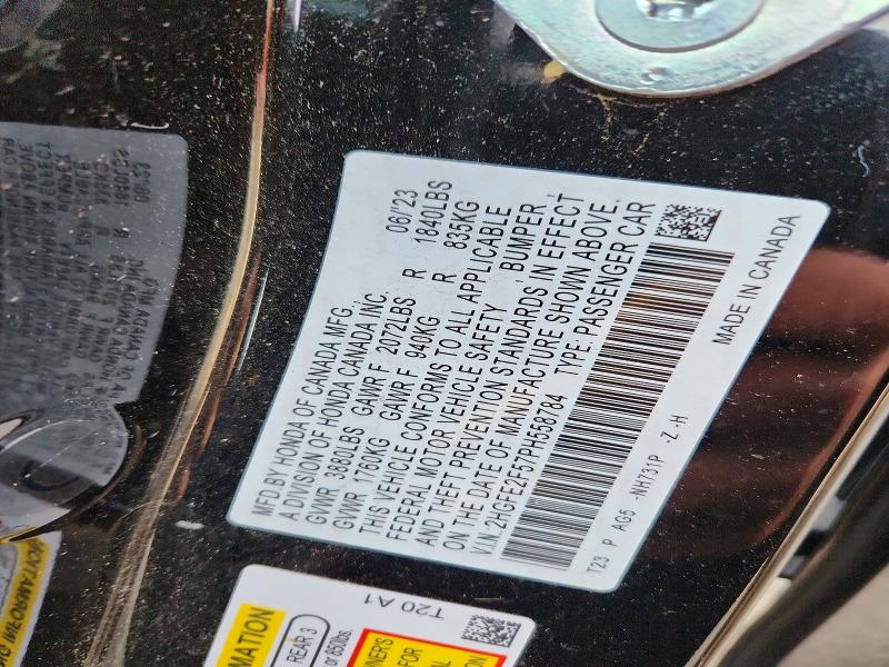 51668746 :رقم المزاد ، 2HGFE2F57PH558784 vin ، 2023 Honda Civic مزاد بيع