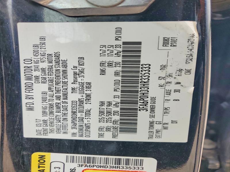 Aukcja sprzedaży 2017 Ford Fusion, vin: 3FA6P0HD3HR335333, numer aukcji: 50628026