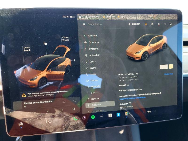 2022 Tesla Model Y მანქანა იყიდება აუქციონზე, vin: 7SAYGDEE2NF347139, აუქციონის ნომერი: 48691966