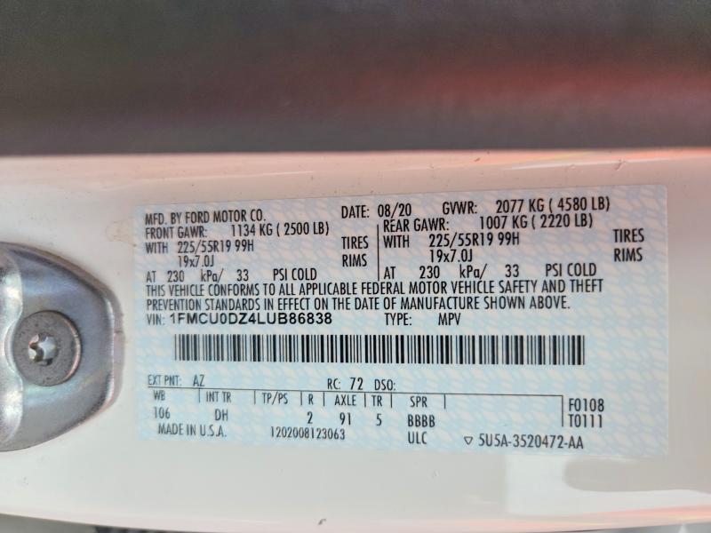 Продаж на аукціоні авто 2020 Ford Escape, vin: 1FMCU0DZ4LUB86838, номер лоту: 51142696